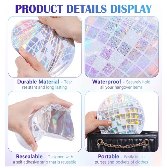 Disco Holographic Reusable Bags, Set of 10 - Picture 5 of 6